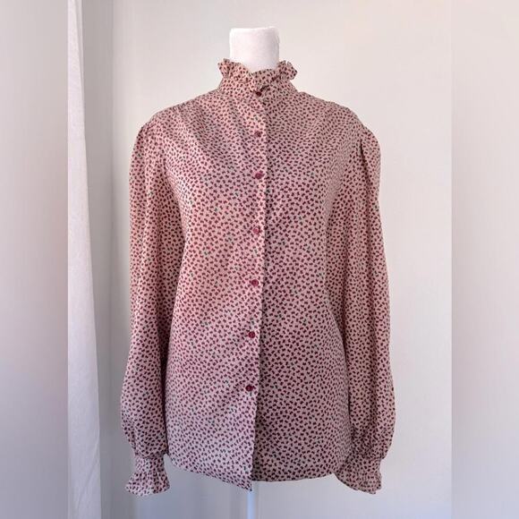 Vintage ‘70s Inner Visions by Ship ‘n Shore Clover Print Long Sleeve Blouse - Picture 2 of 10